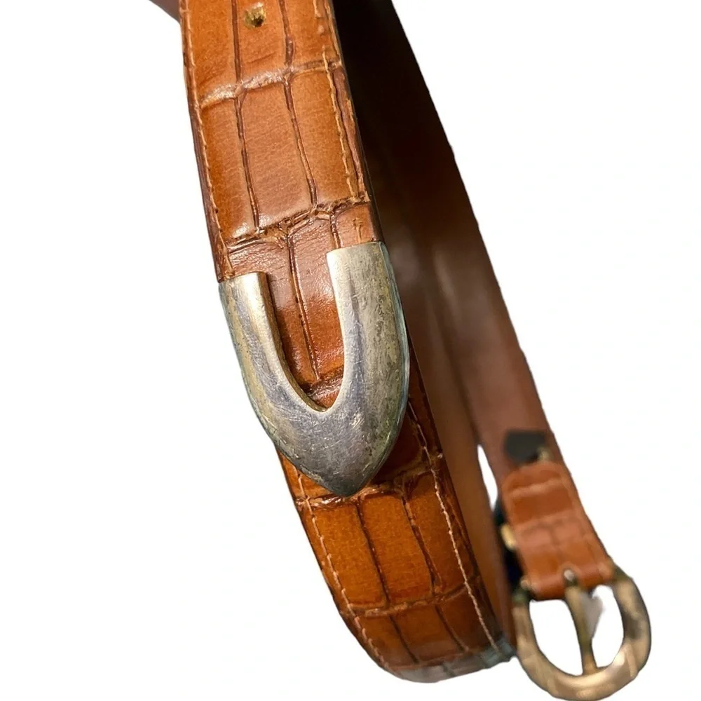 Canterbury Belt solid brass buckle brown croco grain leather Sz 34  S-14